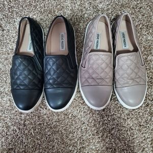 Two pairs of Steve Madden slip ons.
